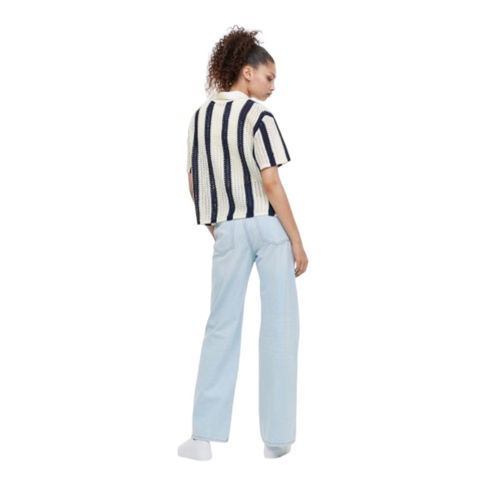 H&M Cream and Navy Striped Short-Sleeve Knit Cardigan - Picture 5 of 16